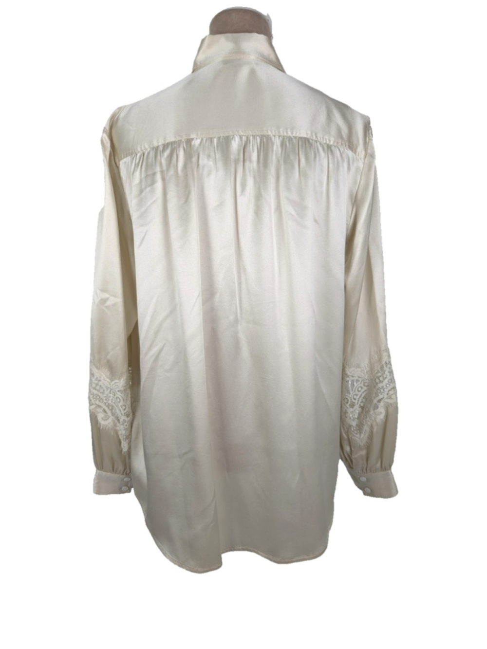 LilySilk Armeria Mulberry Silk Shirt Blouse Sz L Ivory Lace Luxury Elegant - Picture 4 of 12